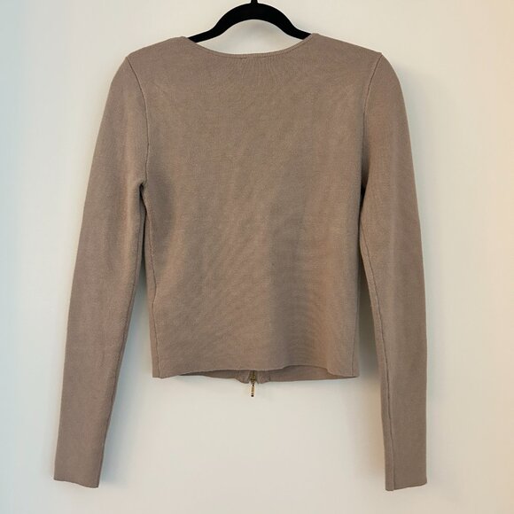 Abercrombie & Fitch Notch Neck Zip Up Slim Ribbed Stretchy Top Tan Beige Size M - Picture 8 of 8